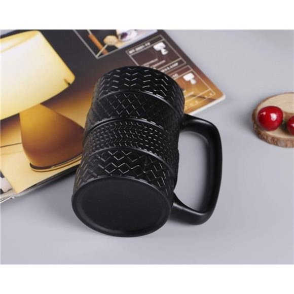 3D Cool Black Tyre Tire Shaped Frosted Ceramic Mug Large Coffee Tea Cup Gifts - Picture 4 of 7